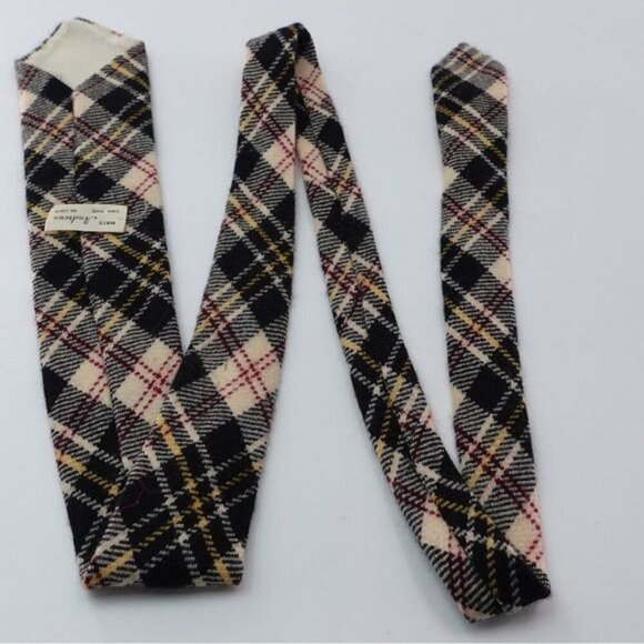 Matt Andrew 100% Wool Mens Tie Necktie Plaid Preppy Crème Black Red Yellow - Picture 5 of 9